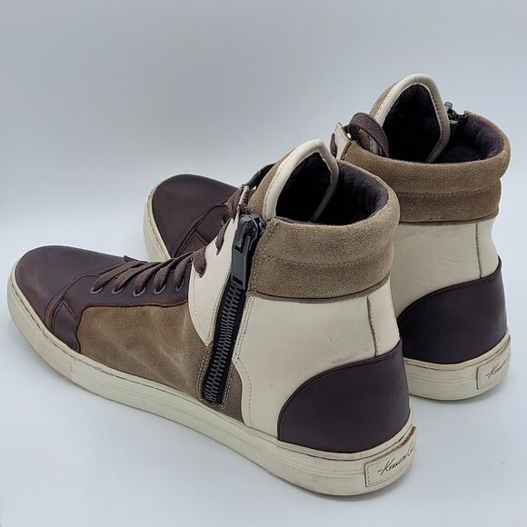 Kenneth Cole Men's Double Header High-Top Sneaker Size 11.5 white brown - Picture 3 of 8
